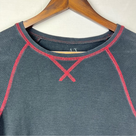 Armani Exchange Waffle Knit Black Long Sleeve Shirt Logo Size SX - Picture 2 of 7